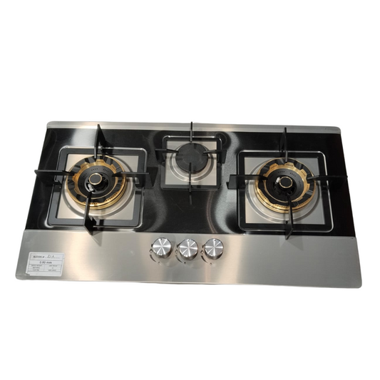 Three Burnur gas Cooktop With Grey Glass Surface